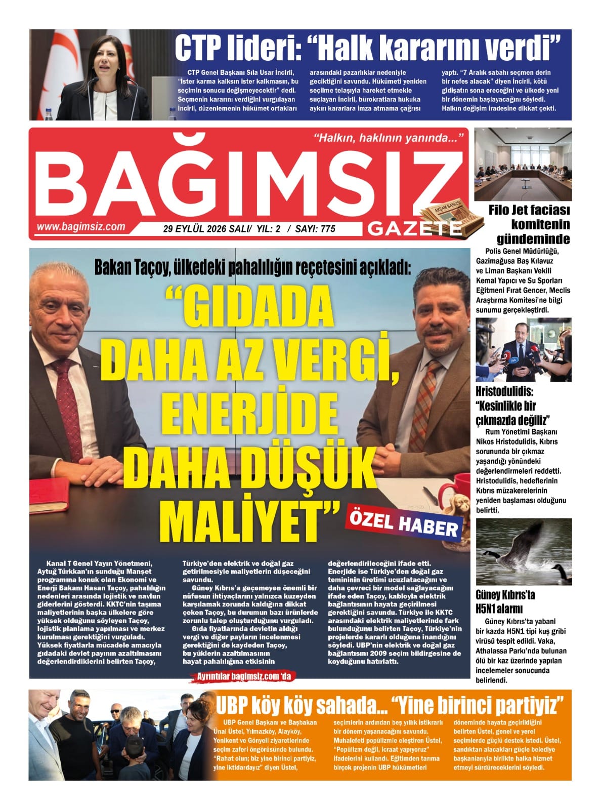 Bağımsız Gazete Manşet — 30 Eylül Çarşamba