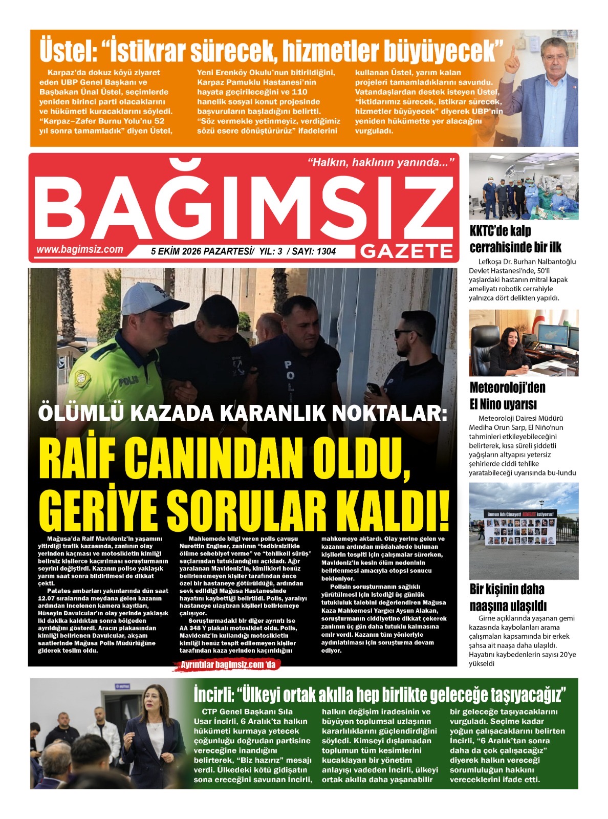 Bağımsız Gazete Manşet — 6 Ekim Salı