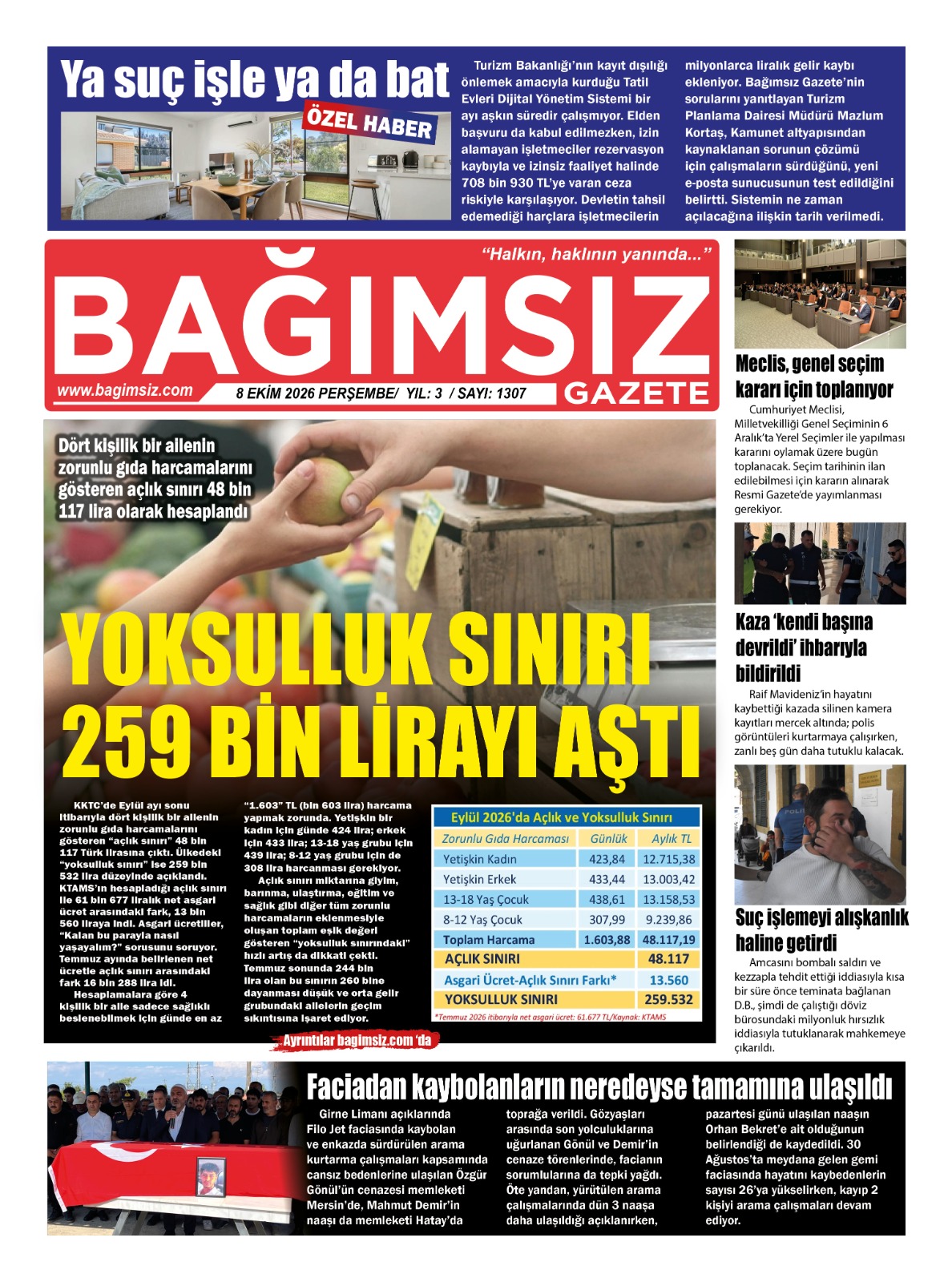Bağımsız Gazete Manşet — 8 Ekim Perşembe