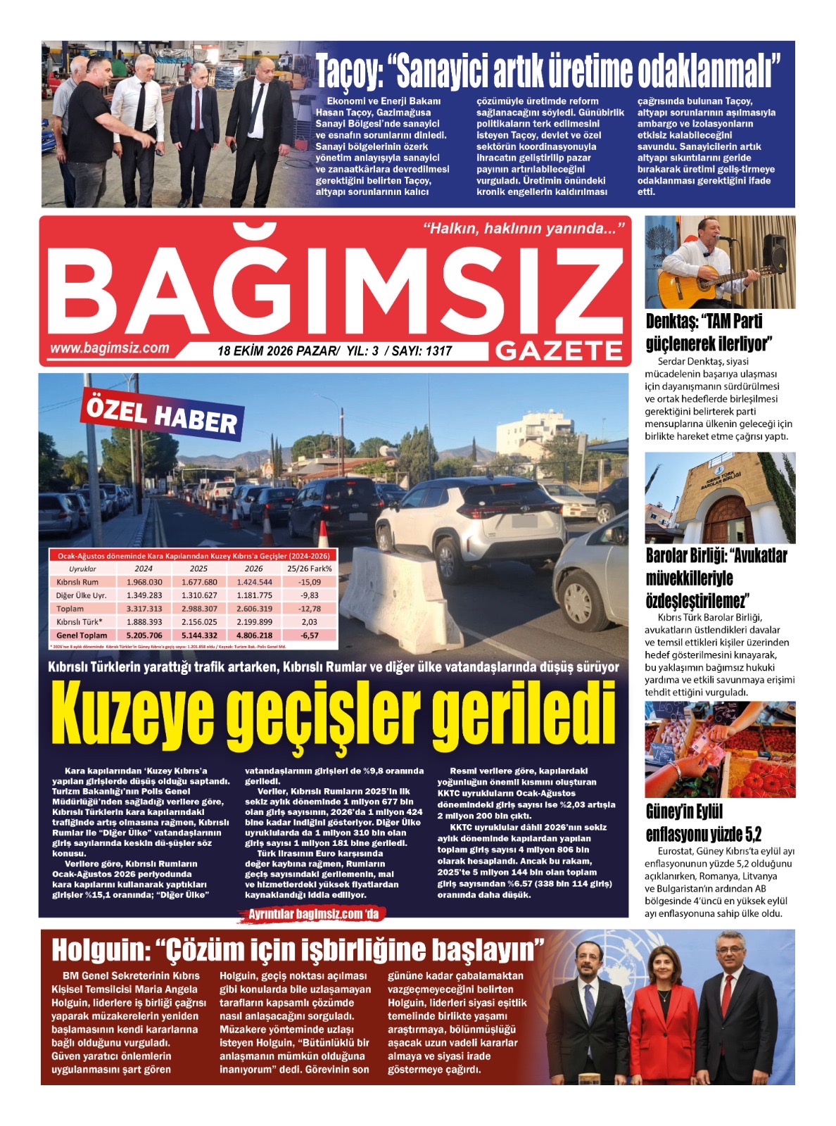 Bağımsız Gazete Manşet — 19 Ekim Pazartesi