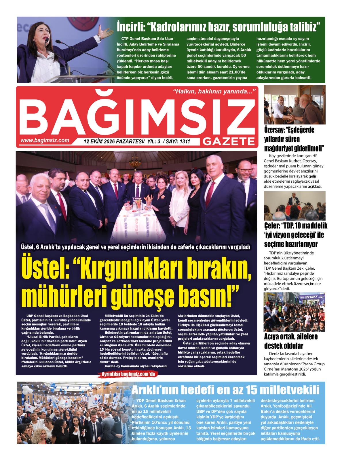 Bağımsız Gazete Manşet — 13 Ekim Salı