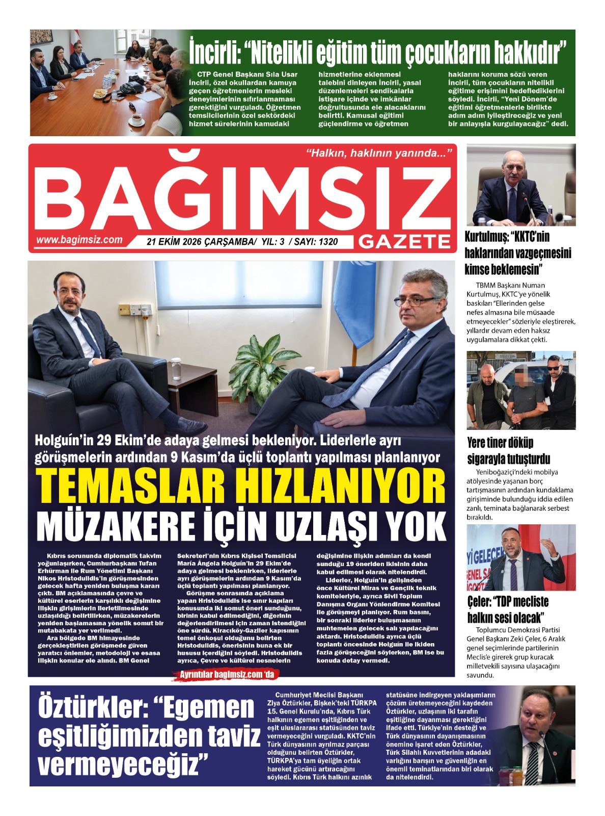 Bağımsız Gazete Manşet — 22 Ekim Perşembe