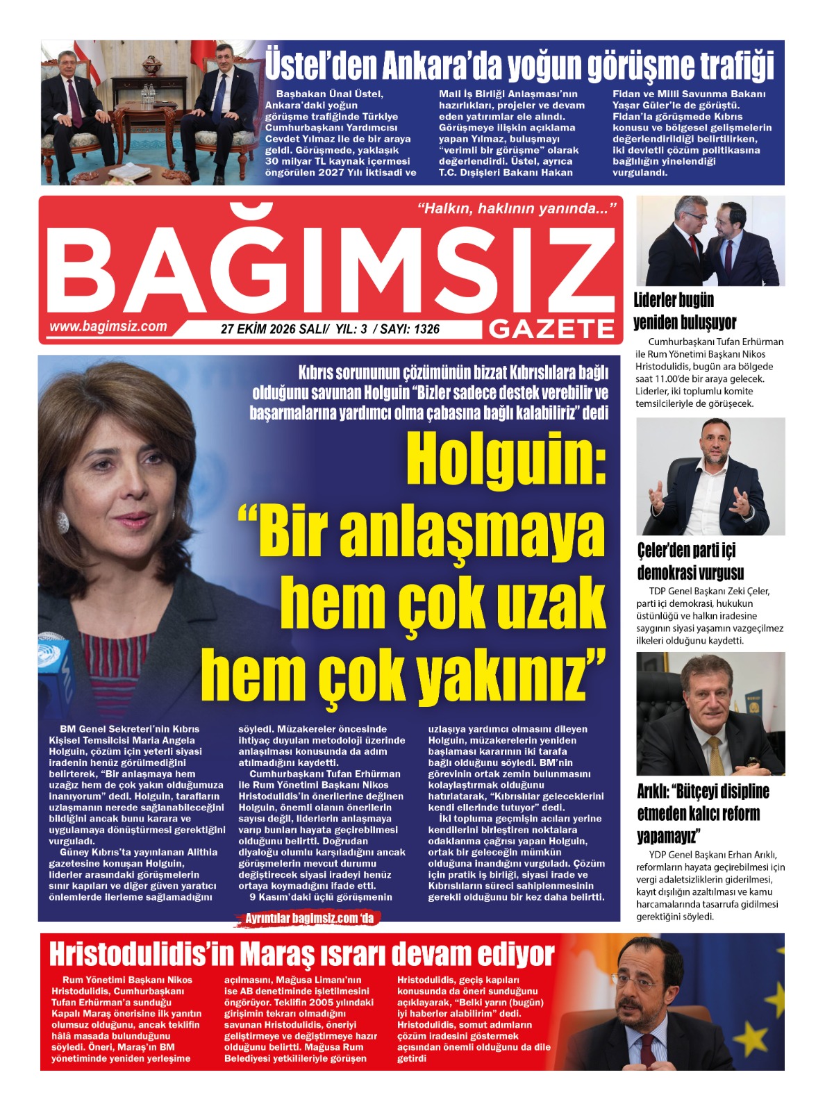 Bağımsız Gazete Manşet — 28 Ekim Çarşamba