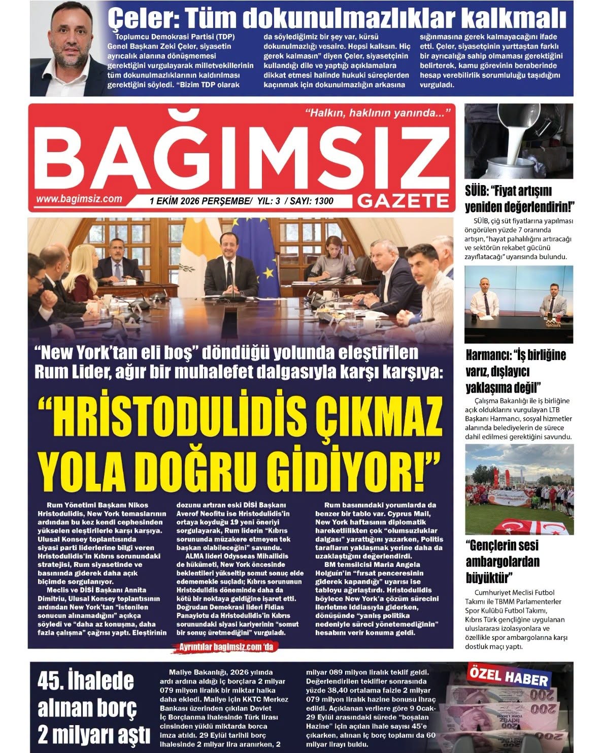Bağımsız Gazete Manşet — 2 Ekim Cuma