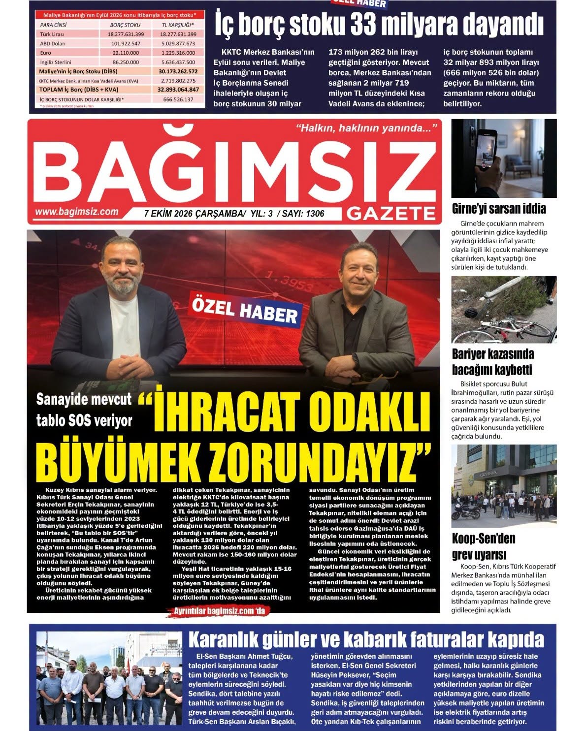 Bağımsız Gazete Manşet — 8 Ekim Perşembe