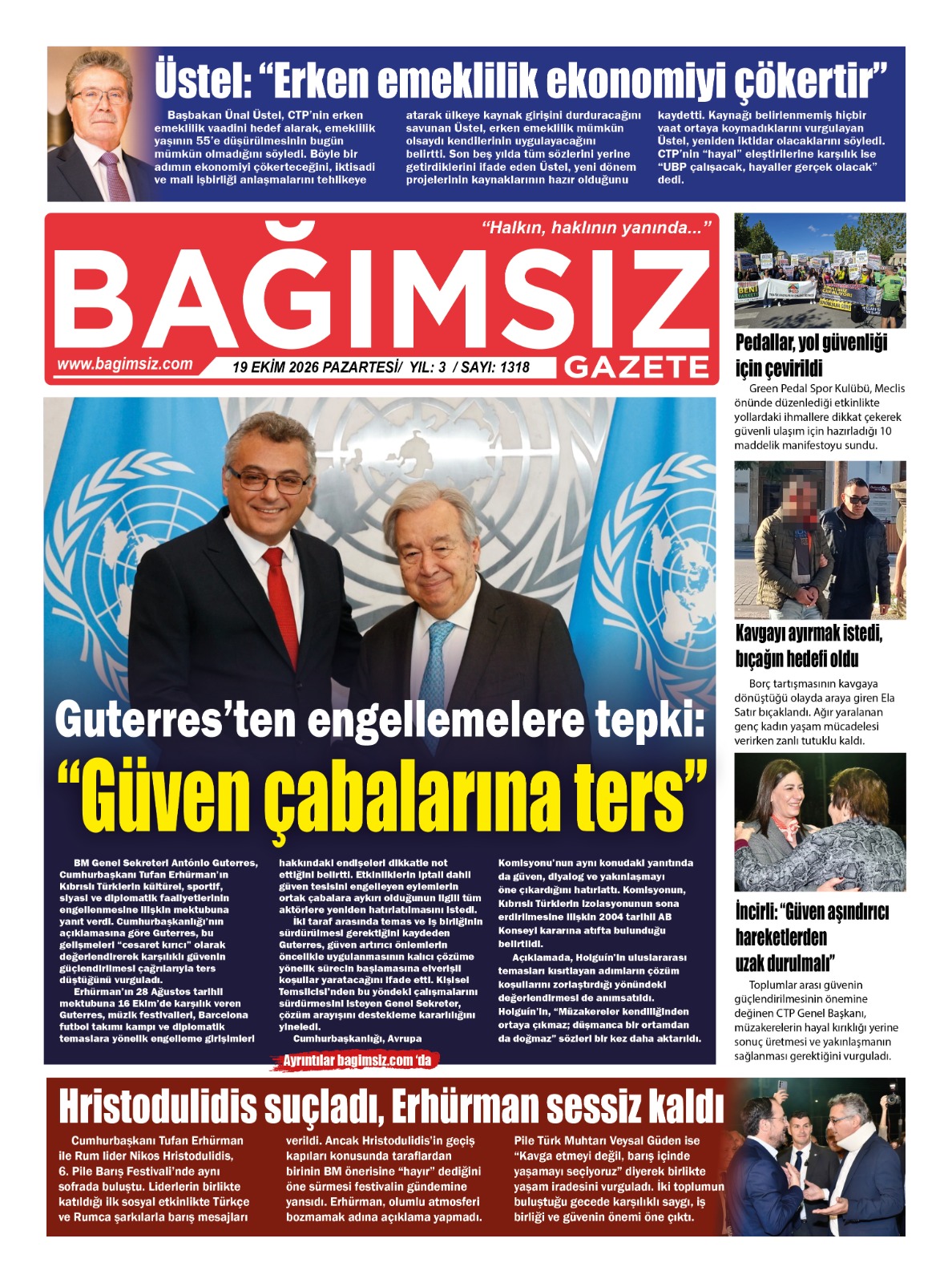 Bağımsız Gazete Manşet — 20 Ekim Salı