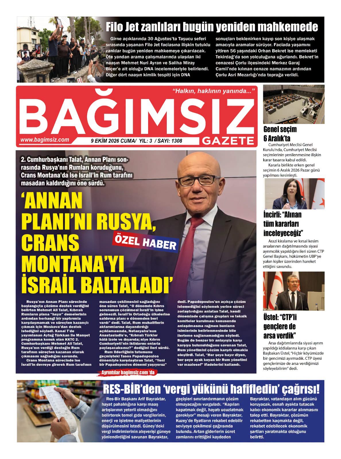 Bağımsız Gazete Manşet — 10 Ekim Cumartesi